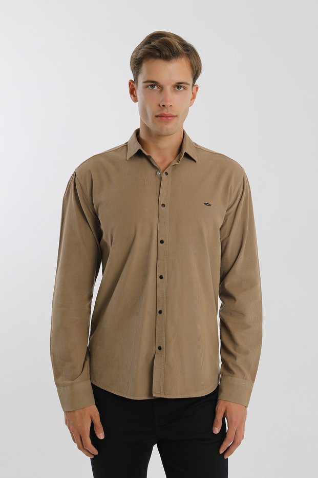 Collared Buttoned Long Sleeve Snap Fastener Velvet Men's Shirt