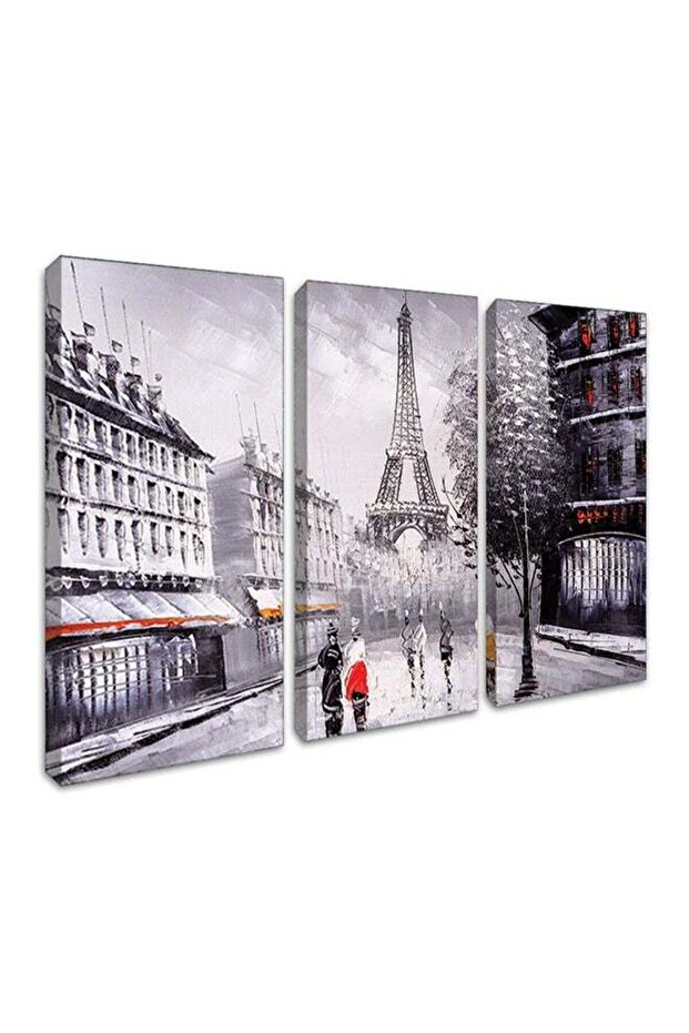 لوحة فنية جدارية بإطار مخفي من 3 قطع - رمادي/أسود/أحمر 120x80x2.5 سم