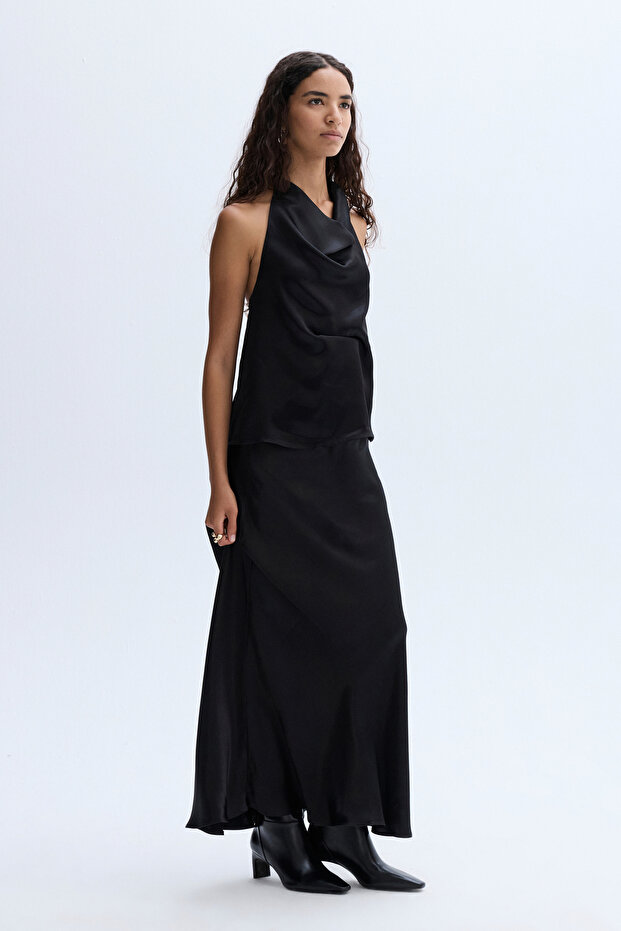 Women's Black Long Satin Skirt