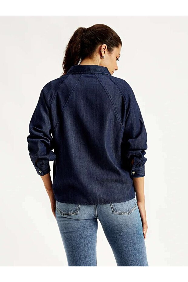 Solid Regular Fit Kadın Denim Gömlek - 3