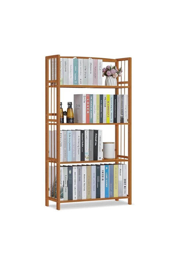 OneDcor Bamboo 4-Tier Bookshelf – Tall Wooden Storage & Display Rack for Home
