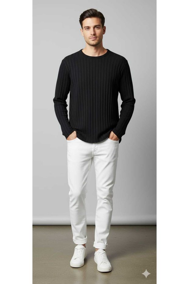 Ribbed Knit Long-Sleeve Basic T-Shirt Body