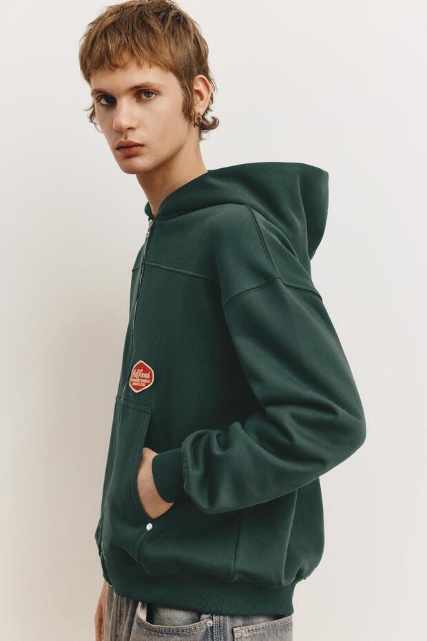 Yamalı fermuarlı kapüşonlu sweatshirt - 4