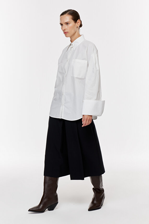Manşet Kollu Oversize Gömlek - 4
