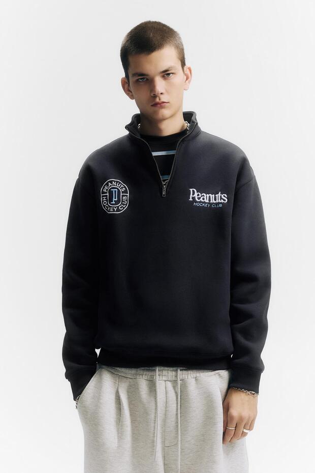 Fermuarlı dik yaka Peanuts sweatshirt - 1