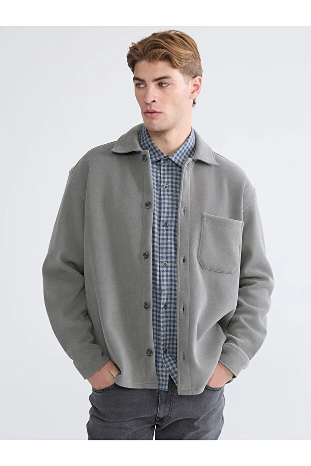 Gray Comfortable Fit Men's Shirt Jacket