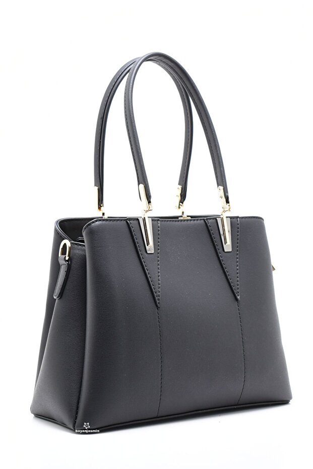 Black Shoulder Strap Three Compartment Women's Shoulder Bag