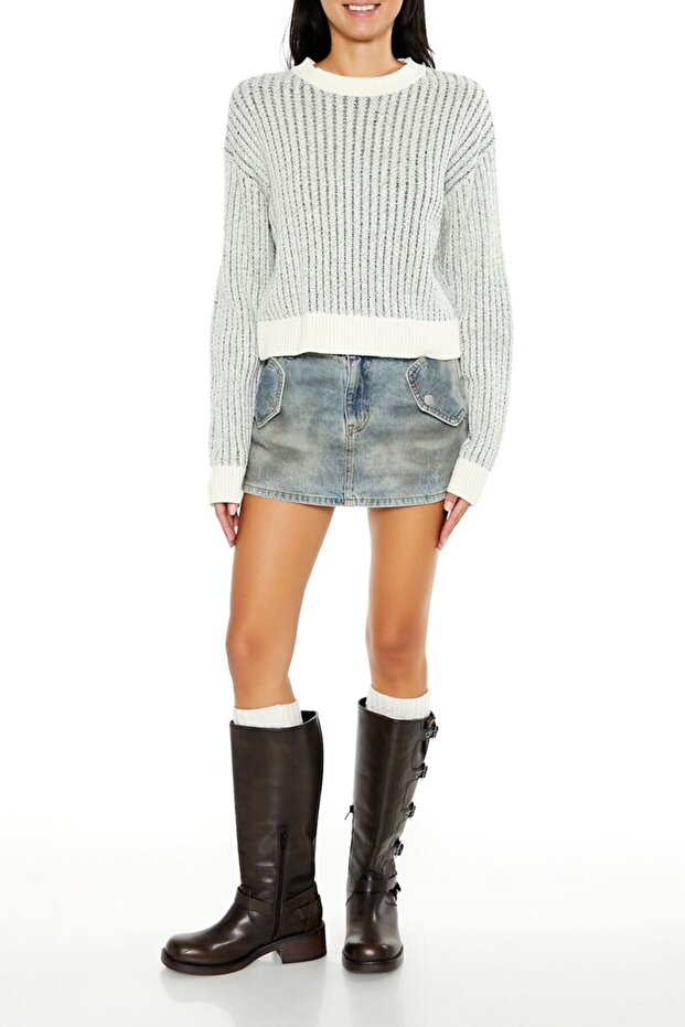 Çizgili Dirsek Detaylı Kazak - 4