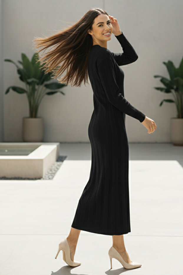 Triko Elbise N7050 Siyah - 3