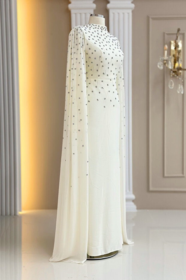 Afra Abiye Elbise Ekru - 3