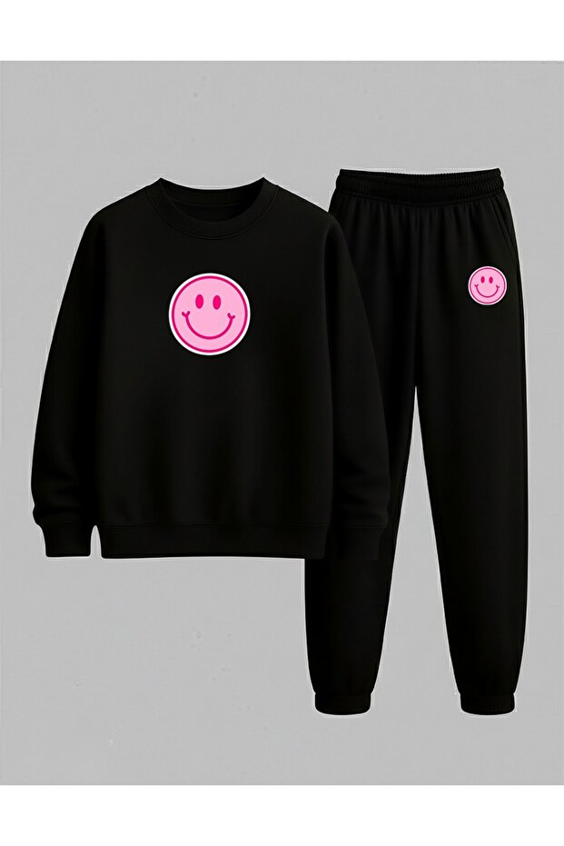 سويت شيرت للأطفال - طقم رياضي برقبة دائرية PINK SMILE Ba مطبوع Thread Shardonlu