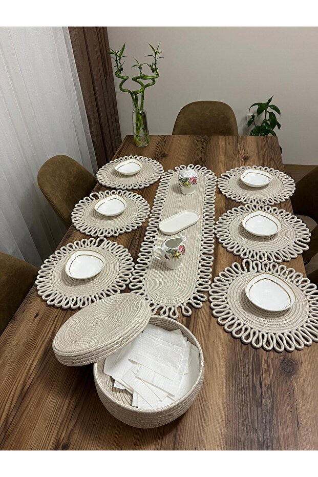 Runner Basket Set, Jute, Wicker, American Service, Cutlery Set, Plate Coaster, Presentation, Bread Basket