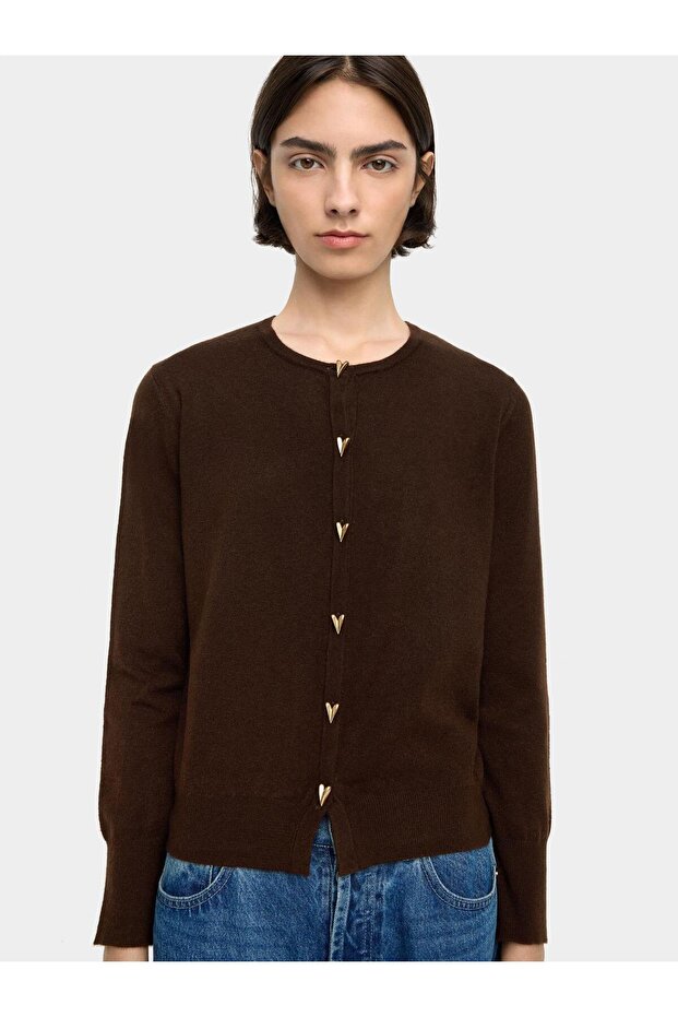 Kalp Düğmeli Örme Hırka - 2