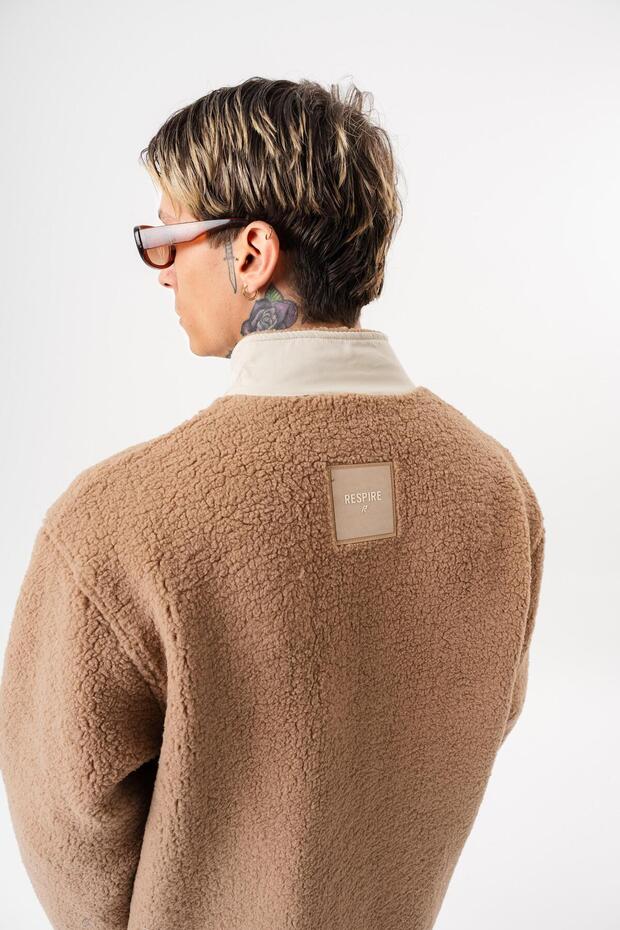 سترة تيدي للرجال بسحاب قصة فضفاضة باللون البني - 4