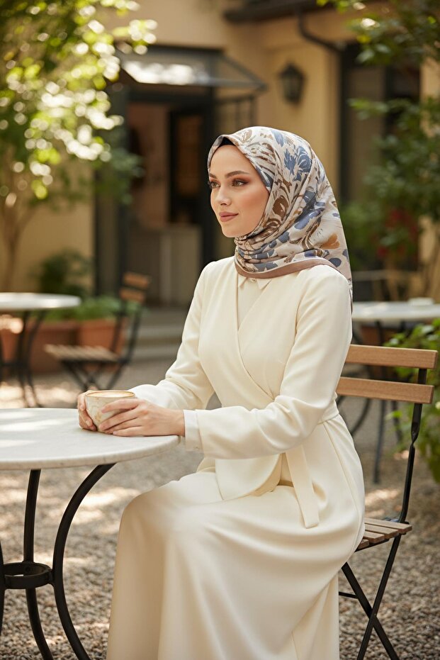 وشاح قطني ناعم باللون الرمادي بنمط زهرة الزنبق - 1