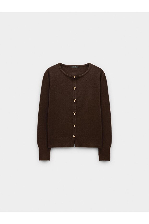 Kalp Düğmeli Örme Hırka - 5