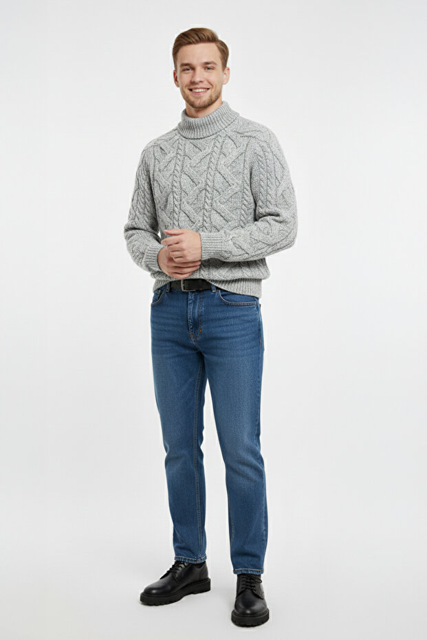 Erkek Yarım Balıkçı Yaka Kalın Kazak - 2