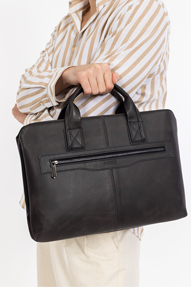 Grandora 100% Genuine Leather 15.6 Inch Laptop Briefcase – 3 Compartments, Pool Zipper