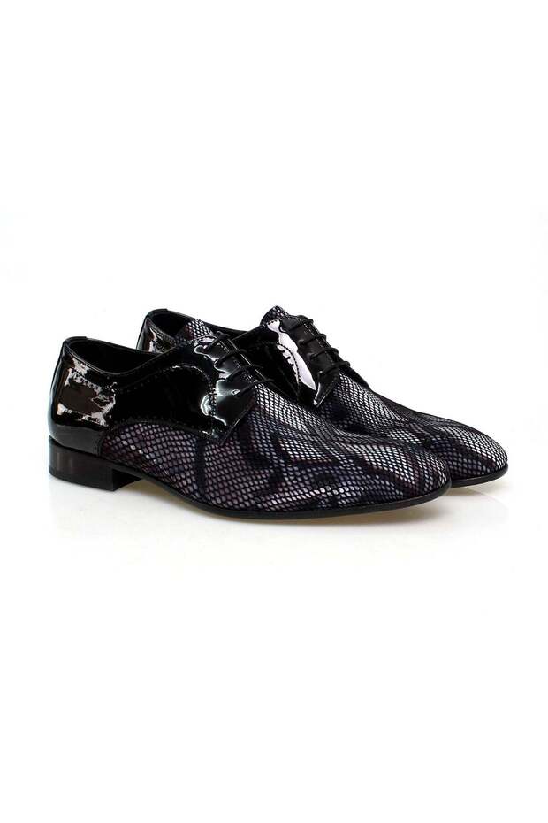 Black Color Lace-Up Genuine Leather Men's Shoes