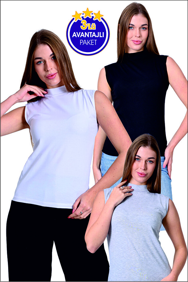 Women's Fishneck Zero Sleeve Lycra Body 3-Piece Economic Package