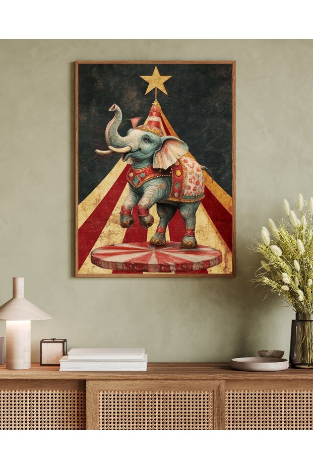 One Piece Living Room Office Decor Painting Circus Elephant Vrynt