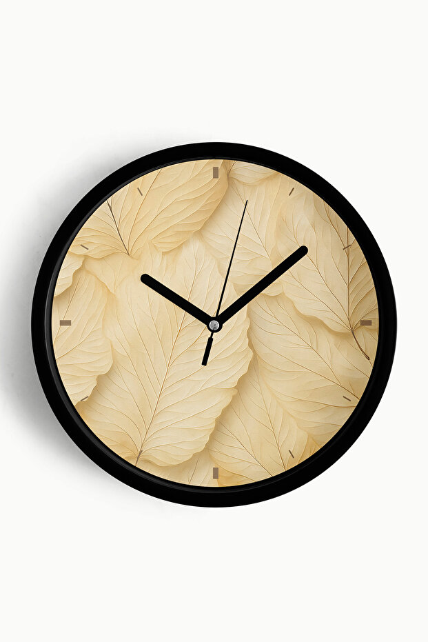 Abstract - Bohemian Leaf Modern Wall Clock - 42cm - Black Case with Glass Front - Silent Mechanism