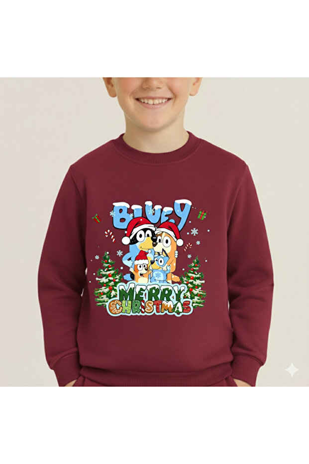Boy's Christmas New Year Printed 3 Thread Fleece-Lined Winter Sweatshirt / Tracksuit Set