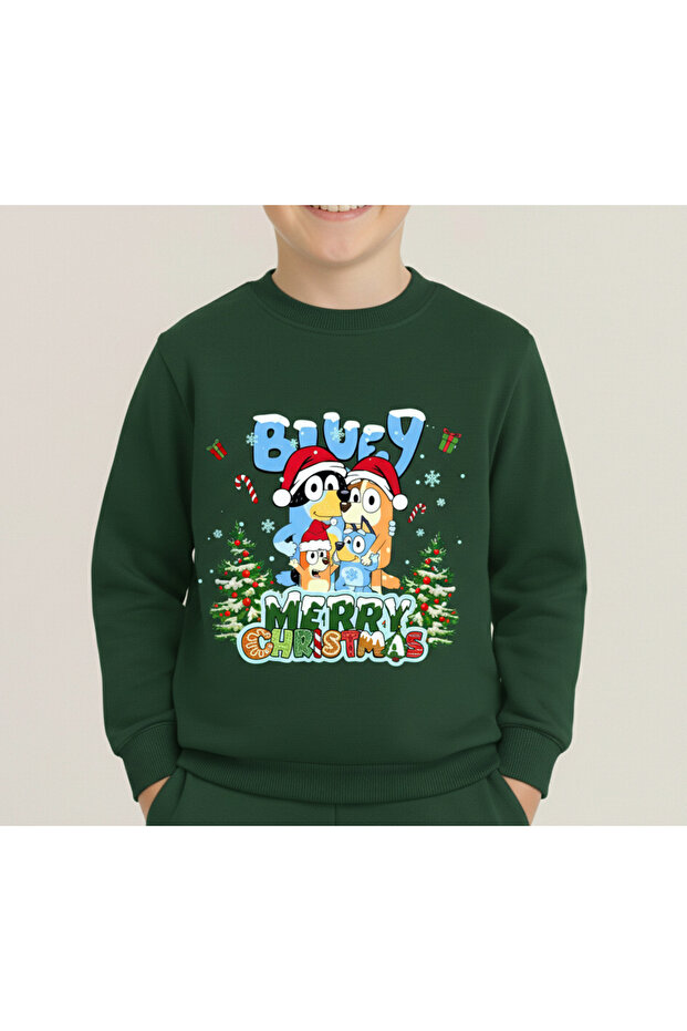 Boy's Christmas New Year Printed 3 Thread Fleece-Lined Winter Sweatshirt / Tracksuit Set