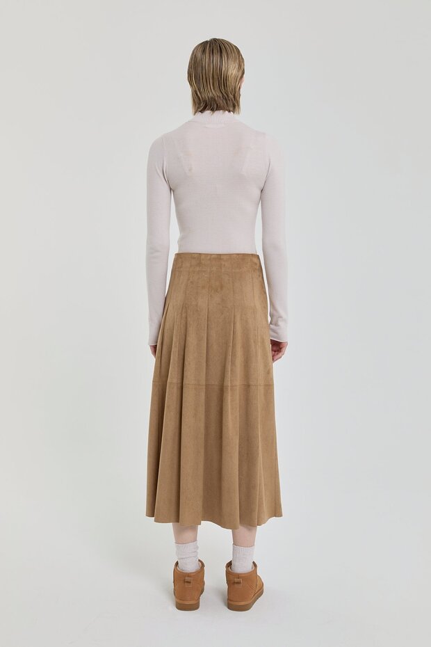 Pileli Süet Etek Camel - 4