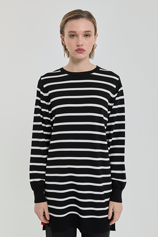 Striped Rayon Knitwear Tunic Black