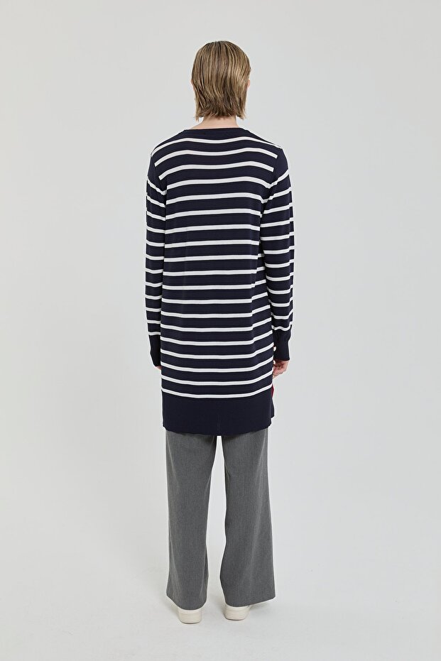Çizgili Rayon Triko Tunik - 4