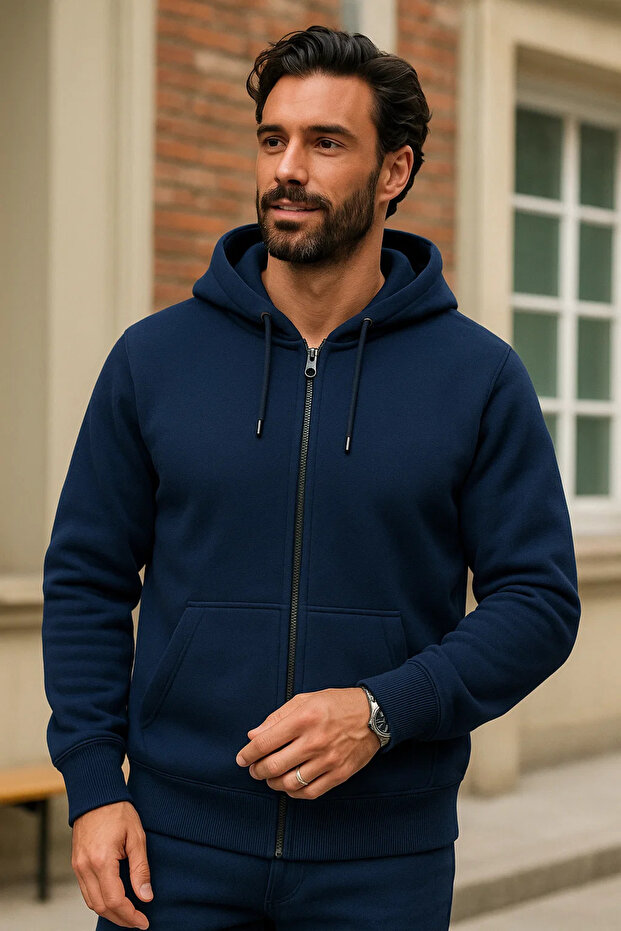 Men's Winter Dark Blue Oversized Long Cardigan Sweatshirt