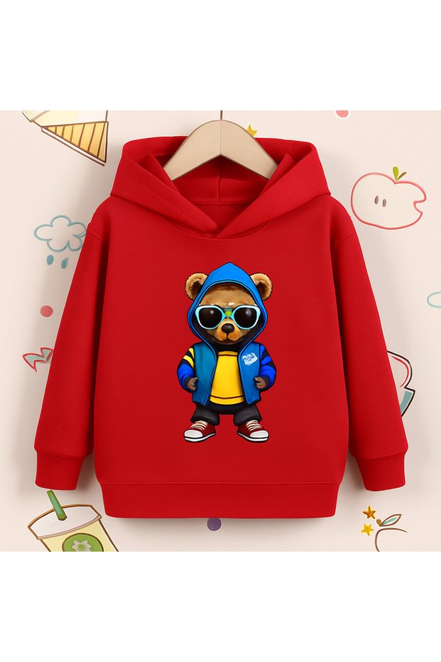 Unisex Hooded 3 Thread Ş Fleece-Lined Kangaroo Pocket Cool Teddy Bear B Printed Hoodie