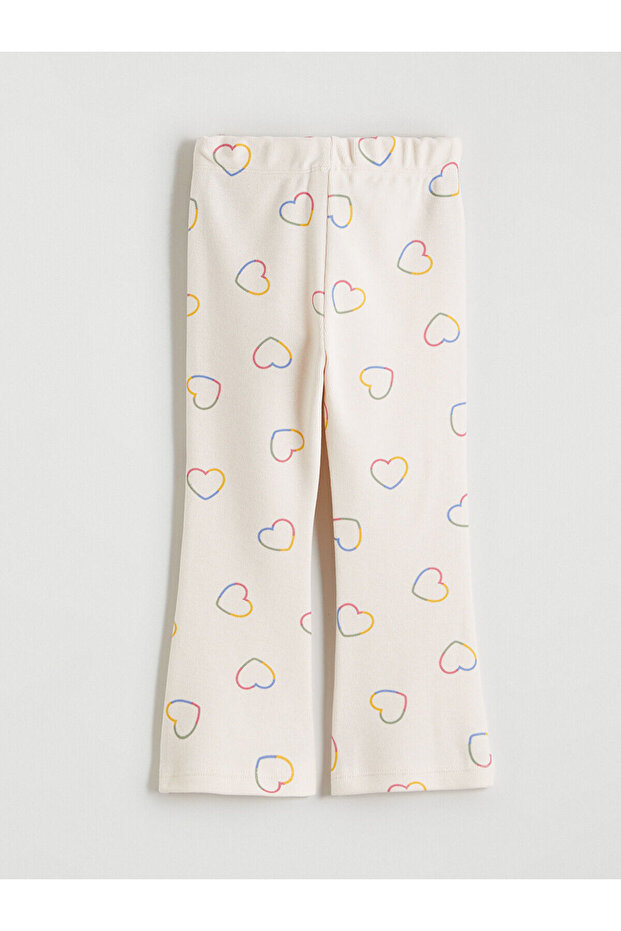 Ecru Elastic Waist Heart Printed Girls' Leggings -For Yourself-
