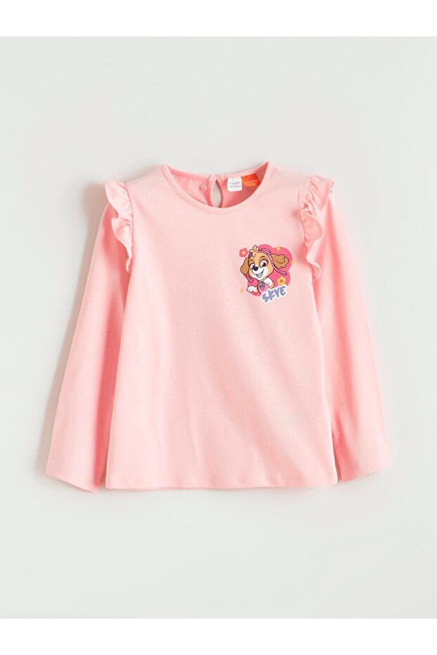 Pink Crew Neck Printed Girl's T-Shirt