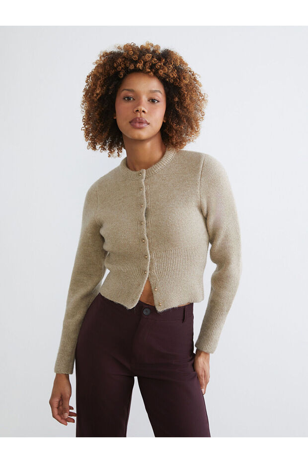 Crew Neck Women's Knitwear Cardigan