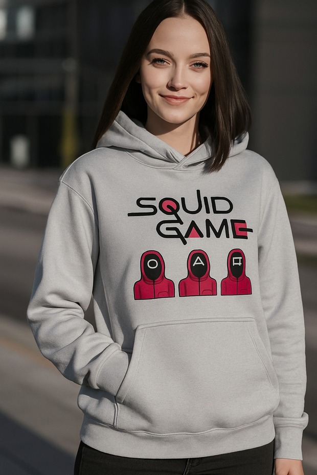 Unisex Hooded 3 Thread Ş Fleece-Lined Kangaroo Pocket Player Masked B Printed Hoodie
