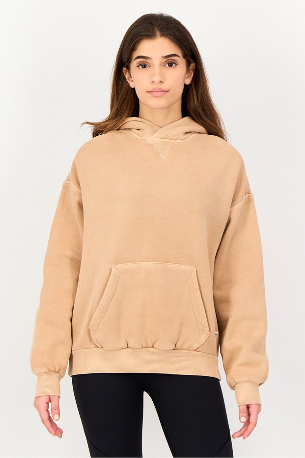 Women Sportswear Fit Long Sleeve Outdoor Hoodie, Tan
