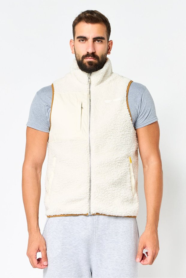 Men Sportswear Fit Sleeveless Outdoor Vest Jacket, White