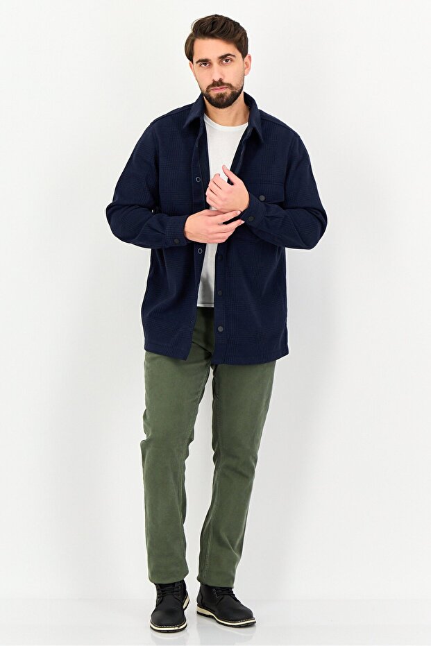 قميص رجالي منقوش، أزرق داكن - 4