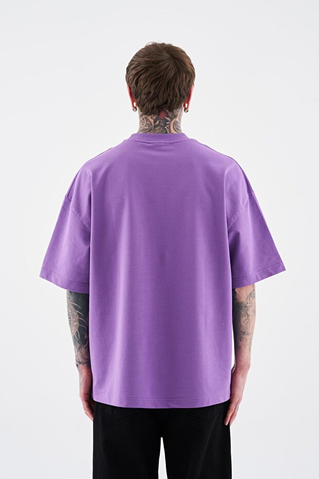 Erkek Basic Pamuklu Oversize Tişört Mor - 6