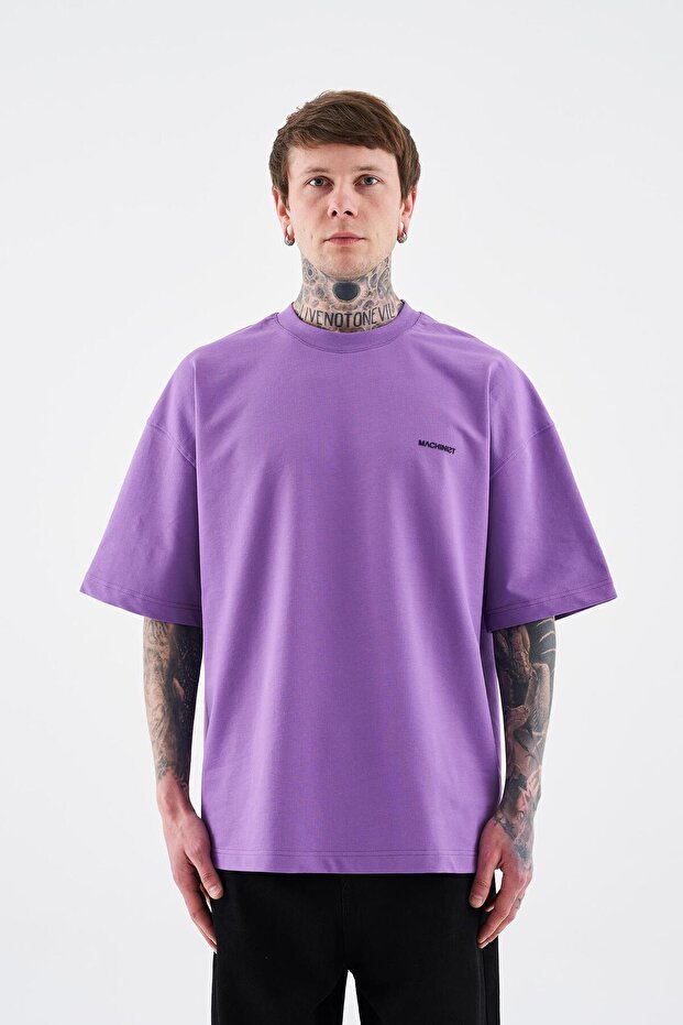 Erkek Basic Pamuklu Oversize Tişört Mor - 5