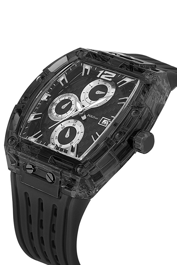Silicone Men's Wristwatch with Calendar Black Color Pl-7051E1X