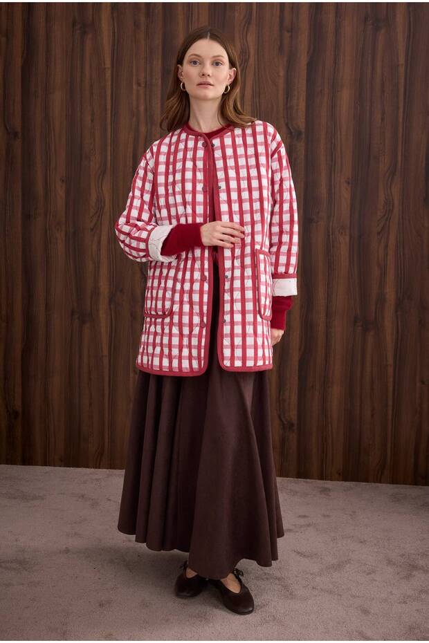Patterned Quilted Jacket Gingham Pattern - 2
