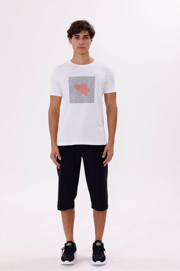 Silhouette of Printed Bicycles on a Square Grid Floor Comfortable Fit Short Sleeve T-Shirt