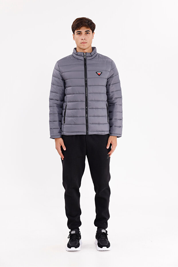 High Collar Quilted Channel Full Zip Double Pocket Lightweight Thermal Insulated Puffer Coat