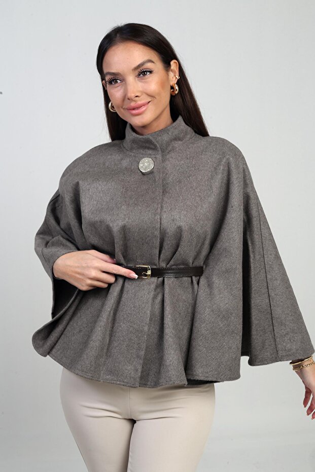 Women's Single-Button Belted Cashmere Poncho