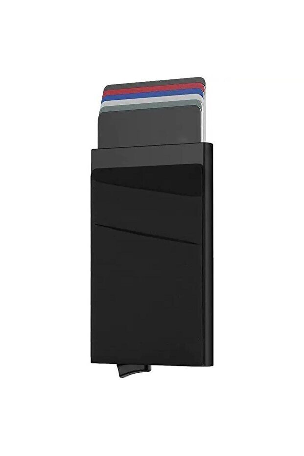 Premium Slim Metal Automatic Card Holder – Rfid Protected, Mechanism Operated, 10+ Card Capacity Black