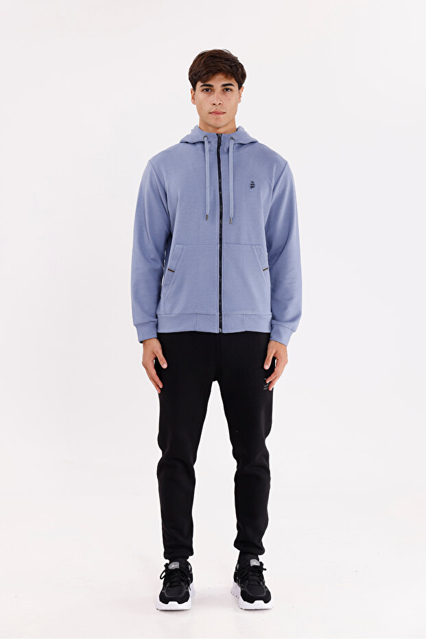 Metal-Tipped Drawstring Full-Zipper Front Pocket with Full-Zipper Compartment Small Embroidered Logo Comfortable Fit Transitional Hoodies