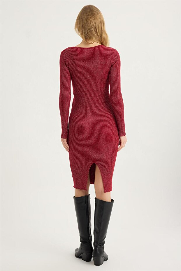 Triko Simli V Yaka Elbise - 5